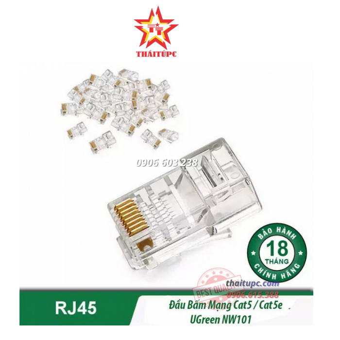 ĐẦU BẤM MẠNG RJ45 CAT5E 100C/TÚI CHÍNH HÃNG UGREEN 50246 CAO CẤP ĐẦU BẤM MẠNG RJ45 CAT5E 100C/TÚI CHÍNH HÃNG UGREEN 50246 CAO CẤP