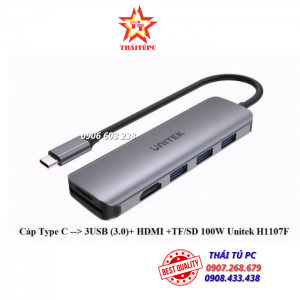 CÁP CHUYỂN TYPE-C RA 3 USB 3.0 + HDMI + TF/SD UNITEK H1107F