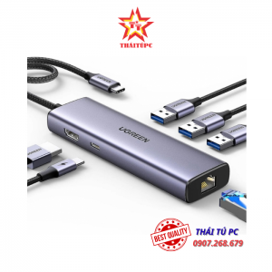 BỘ CHUYỂN TYPE C SANG HDMI 4K@30HZ + USB 3.0 + LAN 1GBPS + SẠC PD 100W UGREEN 15598